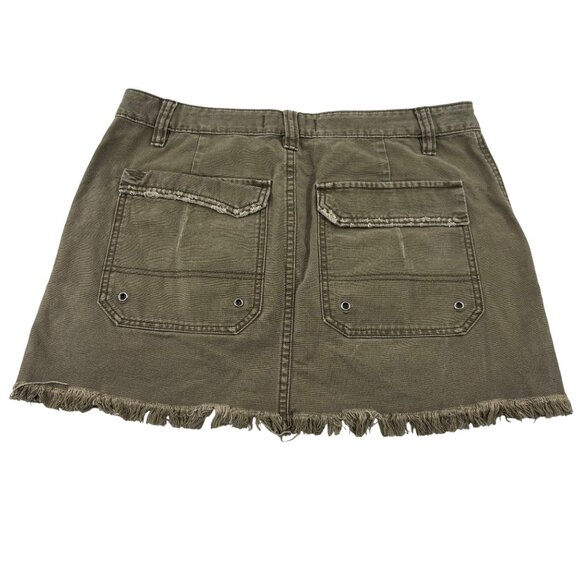 Free People Olive Denim Green Frayed Hem Mini Skirt Size 30 Cotton - Picture 5 of 5